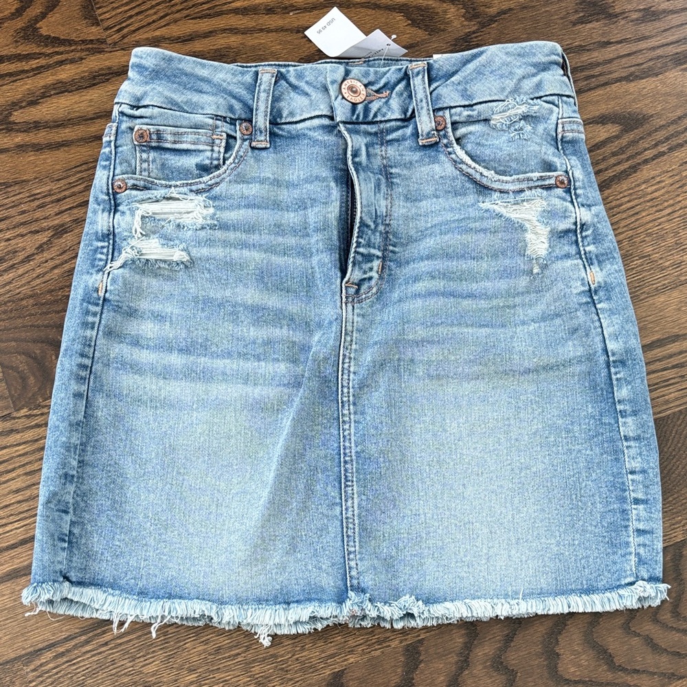 American Eagle Outfitters Light Blue Distressed Denim Skirt